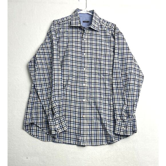 J McLaughlin Blue Plaid Button Up Shirt Mens Size XL Long Sleeve Casual Office - Picture 1 of 9